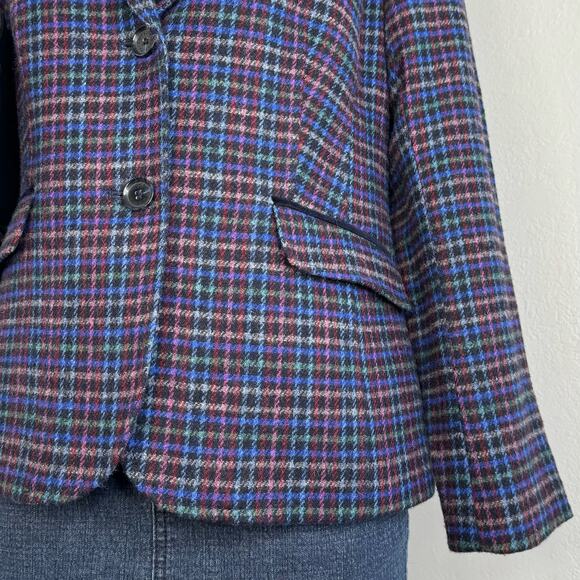 Talbots Mistletoe Plaid Shetland Wool Blend Blazer Dark Academia Size 12 Petite - Picture 4 of 16